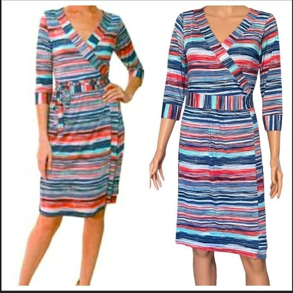 Melissa Masse Stripe Wrap Dress MEDIUM - Picture 1 of 14